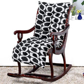 Kuber Industries Geometric Seamless Pattern Microfiber Comfortable, Soft, Long Back & Seat Rocking Chair, Lounger Cushion for Indoor/Outdoor with Ties, 18 * 46 Inch- Pack of 2 (Black)